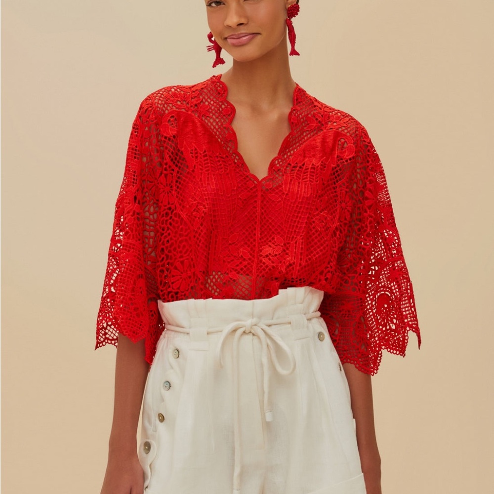 Farm Rio Red Landscape Guipure bodysuit / STUNNING ❣️